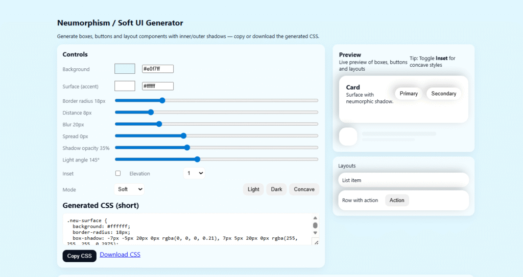 Neumorphism / Soft UI Generator