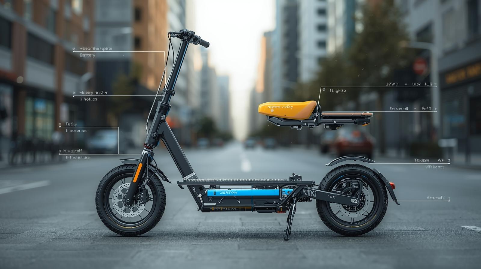 Electric Scooter Components Diagram with Labeled Parts